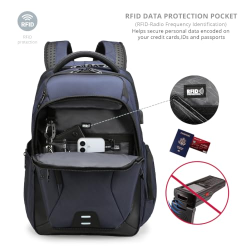 Image of Swissdigital Design Men's Laptop Backpack for College and Business Travel with Integrated USB Charging Port and RFID Protection Fits Laptops up to 15.6 inch, Blue | SD1695-12