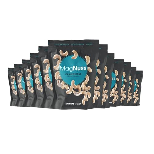 MagNuss Cashewkerne | Geröstet & gesalzen | 12x 200g-Vorratspackung | Knackige Cashews | Hochwertiger veganer Snack reich an Magnesium, Phosphor und Vitamin E
