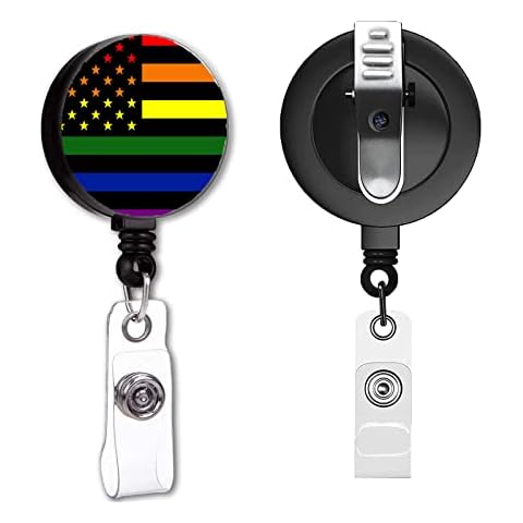 Flag Badge Reels Retractable with Clip, Id Badge Holders Cute, Student Retractable 360° Buckle Badge Card Name Hanging Key Chain for Nurses Work Teacher Women Cover