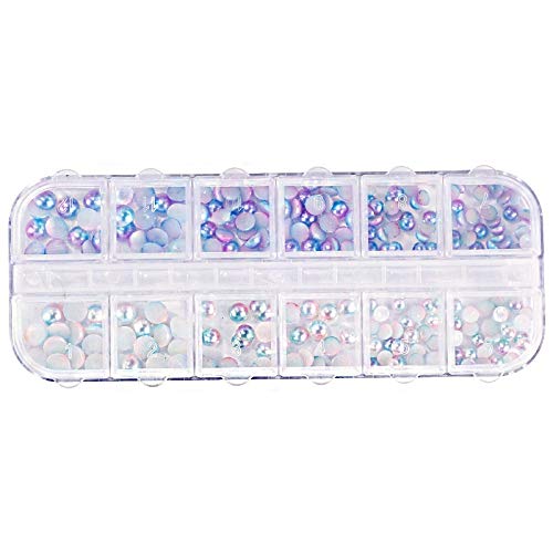 Nail Art Sequins 12 Grids/Case Mixed Size Pearl Beads Flat Back Gradient Nail Art Decor 3D Manicure Tool 3/4/5mm