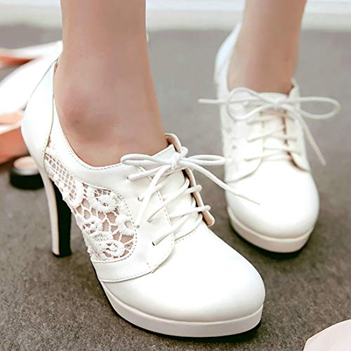 MAVMAX Women's Lace up Stiletto High Heel Booties Platform Ankle Boots3