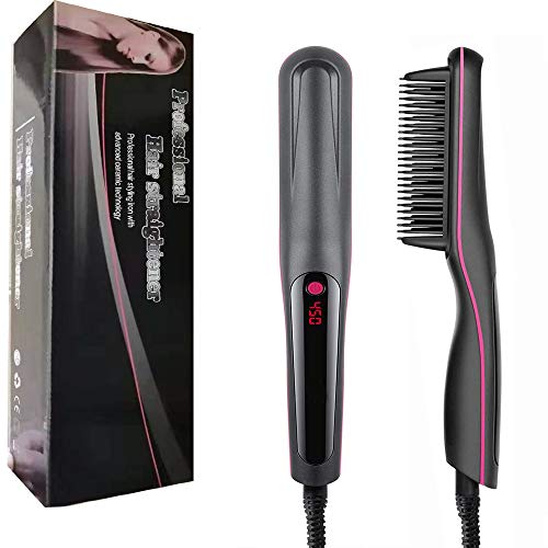 Hair Straightener Brush, Heat Resistant Glove,Beard Straightener Comb Anti-Scald, Auto Temperature, Portable Straightening Comb for Home and Travel