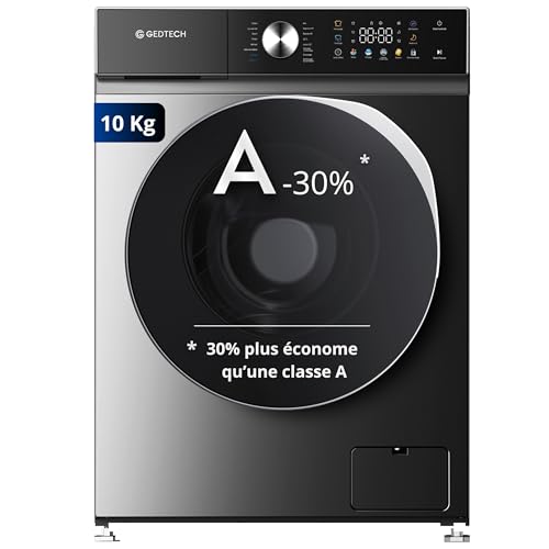 GEDTECH Lave-linge frontal GLLPS101400DG - 10 Kg - 1400 tr/mn - 16 programmes - Eco - Intensif - Rapide – Très Faible conso - Panneau commande LED couleur...