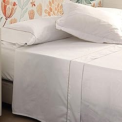 Sabana Encimera Cama 180 Don Descanso - Sábana Encimera Algodón 100% Blanca con 180 Hilos para Camas 150/160cm. Fácil Planchado y Lavable (30º). Fresca, Transpirable y Suave (Disponible Varios Tamaños)