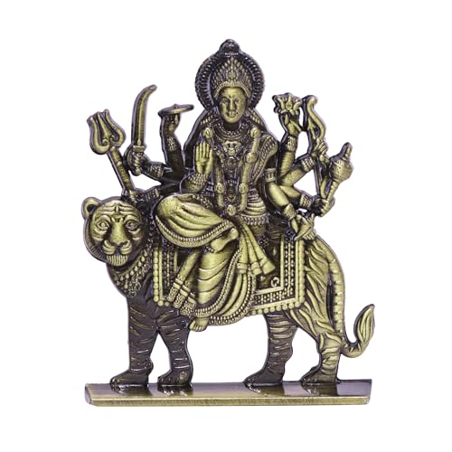 Image of anciently Maa Durga Idol for Dashboard, Metal, 1 Piece (Brass Colour)