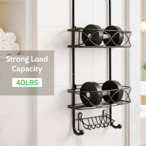 Image of MIORAH Hanging Shower Caddy for Bathroom Aluminium | Bathroom Organiser Without Drill | Bathroom Accessories Storage Organizer Black