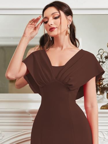 Image of Shasmi Women's & Girl's Solid A-Line Maxi Dress | V-Neck Pleated Bodice | Cap Batwing Sleeves | Fit & Flare Evening Gown (Dress 274)