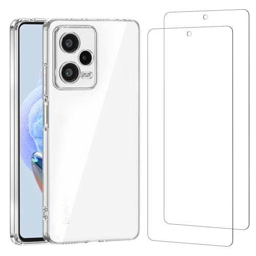 NEWC Hülle für Xiaomi Redmi Note 12 Pro+ 5G - Super Transparent Silikon Weiches TPU Gel und 2 × Panzer Schutz Glas für Xiaomi Redmi Note 12 Pro+ 5G - Ultrabeständig