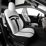 EKR Model Y Seat Covers Custom Fit for Tesla Model Y Long Range 2026 (Only for 5 Seats),OEM-Like Finish, Airbag Compatible,Leather Car Seat Cover Full Set,Faux Leather (Black/White)