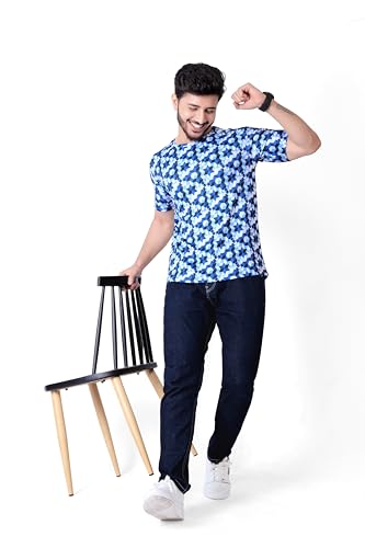 Image of Round Collar Cotton Poly Striped Printed T Shirt for Men Half Sleeve T-Shirt