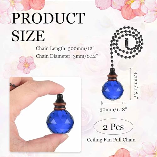 Image of MECCANIXITY 2Pack Ceiling Fan Pull Chain, 12 Inch Decorative Ornaments Crystal Pendant Pull Chain Extension for Ceiling Fans Light Lamp, Dark Blue