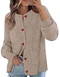 MEROKEETY Women's Cardigan Sweaters 2026 Fall Trendy Chunky Knit Button Up Cute Winter Long Sleeve Open Front Coats, Cashmere, Medium