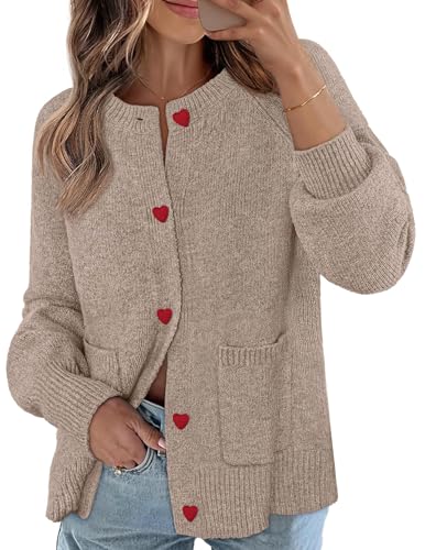 MEROKEETY Women's Cardigan Sweaters 2026 Fall Trendy Chunky Knit Button Up Cute Winter Long Sleeve Open Front Coats, Cashmere, Medium