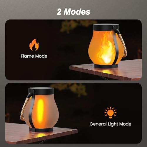 Hompavo Gen2 Solar Lanterns Outdoor with Ultra-Real Flame, Dual Charging (USB/Solar) & 2 Mode - Waterproof Decorative Hanging/Table Lights for Yard Patio Garden Birthday Mothers Day Gifts for Women, 2 — view 6