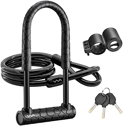 Bike U Lock,Heavy Duty Combination Bicycle u Lock Shackle 4ft Length Security Cable with Sturdy Mounting Bracket and Key Anti Theft Bicycle Secure Locks