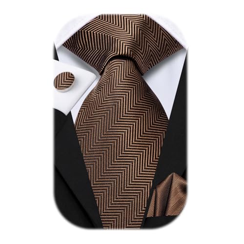 Image of Hi-Tie 70 inches Ties for Men Silk Extra Long Necktie and Pocket Square Cufflinks Set Men Big and Tall Tie Business