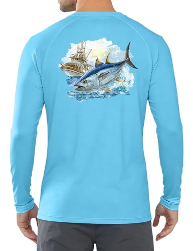 Image of Men's Rash Guard Long Sleeve, UPF 50+ UV Protection Sun Shirt, Quick Dry Lightweight T-Shirt for Fishing Swim Surf