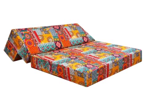 Image of Rosebell Foldable 4 X 6 Feet, Two Seater Sofa Cum Bed, Printed Sofa Bed Washable Cover- Perfect for Home & Office, Multicolor