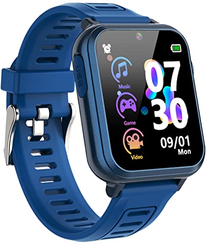 Smart Game Watch for Kids, Kids Smart Watch with 16 Puzzle Games 1.44" HD Touch Screen Music Player Camera Video Recorder Alarm Clock Pedometer Educational Learning Toys Boys Girls (Blue)