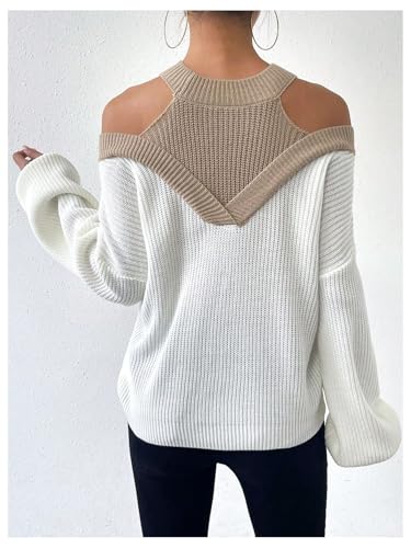 Milumia Women's Fall Color Block Off The Shoulder Crew Neck Long Sleeve Knitted Pullover Sweater2