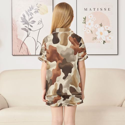Satin Pajama Sets Short Sleeve Earth Tones Duck Hunter Button Down Silky Nightwear 2 Piece PJS 5-14Y4