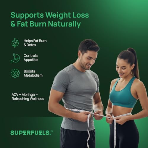 Image of SUPERFUELS ACV Moringa - Apple Cider Vinegar Effervescent Tablets | Supports Weight Loss, Fat Burn & Gut Health | Controls Cravings | Vitamin B6 & B12 | No Added Sugar | Effervescent Tablets- Green apple | Pack of 4 (60 Tablets)