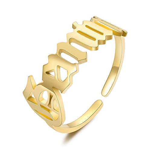 16K Gold Plated Zodiac Rings for Women, Stainless Steel Zodiac Sign Ring, Adjustable 12 Constellation Ring, Dainty Birthday Gifts for Girls (Gold, 05. Gemini (5.21-6.21))