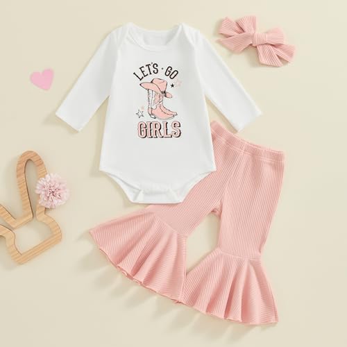 Western Baby Cowgirl Sweatshirt Outfit Long Sleeve Sweatshirt Pullover Tops Bell Bottom Flare Pants Toddler Clothes2