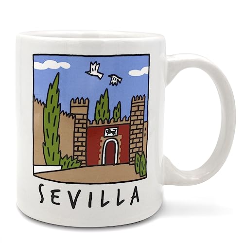 TBOC Tazas Desayuno Porcelana - Tazas Cafe con Leche - Taza para Te - Mug [Reales Alcázares] Souvenirs Sevilla Andalucia España - Regalos Originales para Mujer Hombre - Taza Personalizada Alcázar