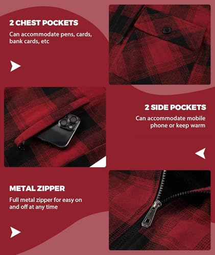 Image of ZITY Men's Flannel Hooded Jacket Fleece Sherpa Lined Plaid Shirts Jackets Zip Up Sweatshirt Hoodies for Men with 4 Pockets