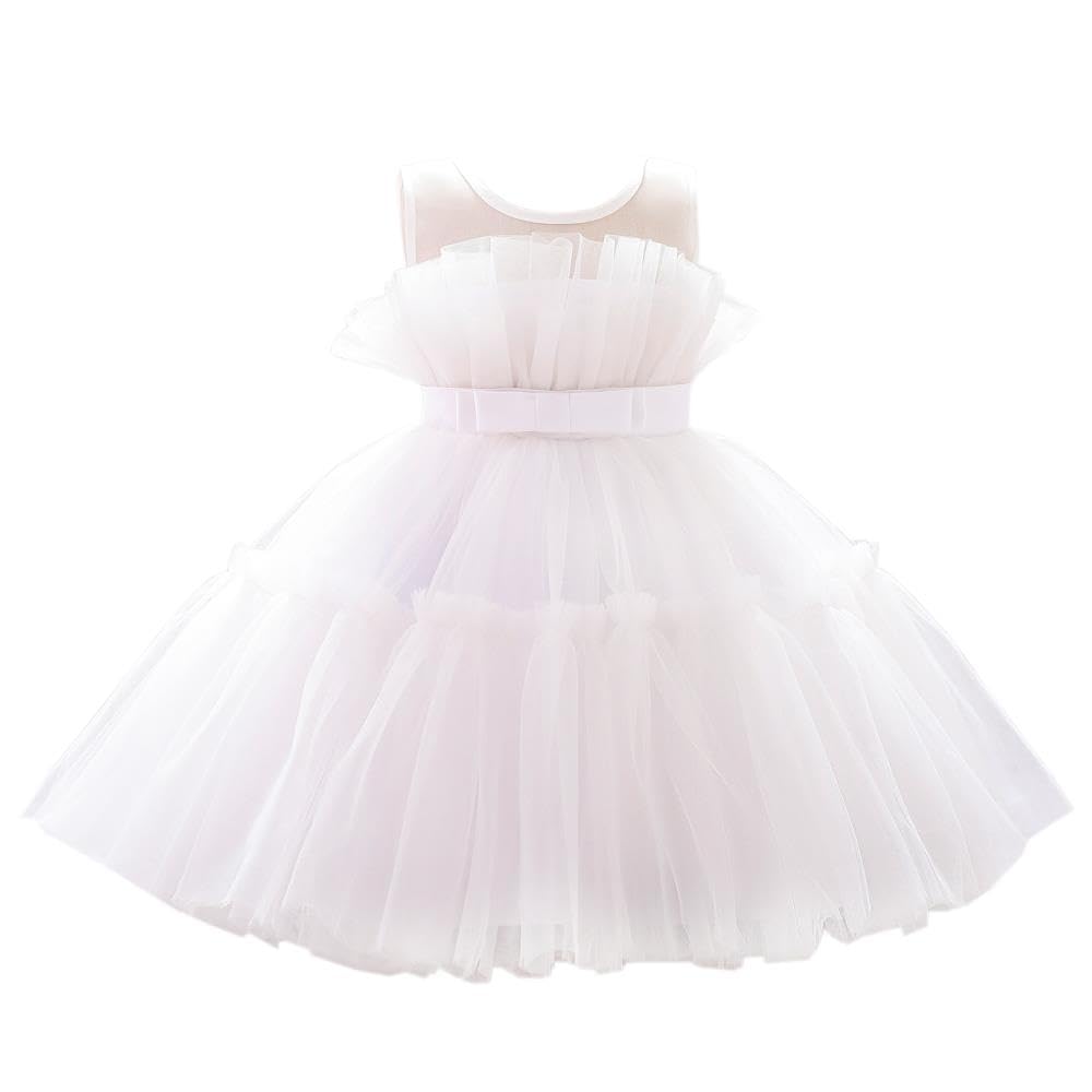 Lito Angels Wedding Bridesmaid Flower Girl Fancy Dress Occasion Party Ball Gown Outfit for Baby Girls Age 12-24 Months, White (Tag Number 80)