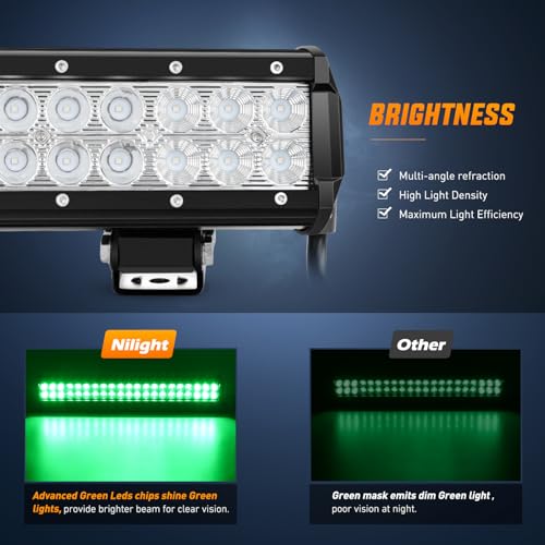 Image of Nilight LED Light Bar 20 Inch 126W Spot Flood Combo Green Beam