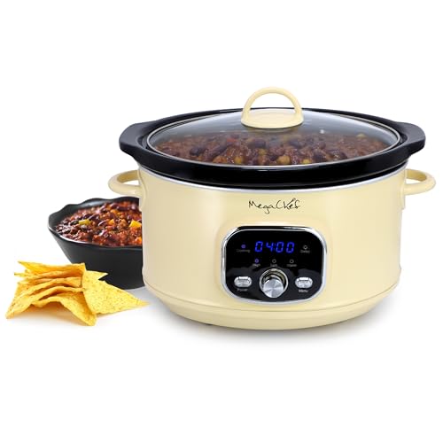 MegaChef 3.7 Quart Electric Countertop Slow Cooker Appliance with Removable Ceramic Pot Ivory, Adjustable Temperature (3.7 Qt Ivory)