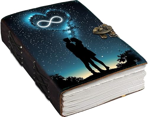 Image of Mr KRAFT Handcrafted A5 120 GSM Premium White Paper Infinite Love Couple UV Print Diary Leather Journal with Unique UV Love Print Writing Diary Notebook Unruled Personal Diaries for Men,Women-5x7 (Infinity)