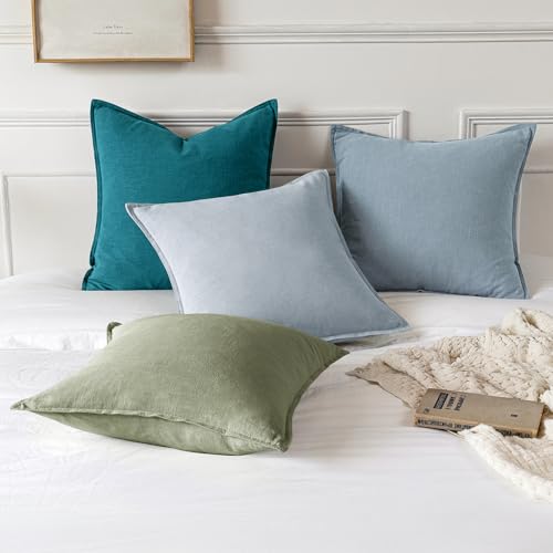 Image of MIULEE Decorative Linen Euro Sham Pillow Covers 22x22 Inch Sage Green Boho Farmhouse Neutral Spring Couch Throw Pillows for Bed Pack of 2 Accent Modern Pillowcase Summer Sofa Livingroom Home Decor