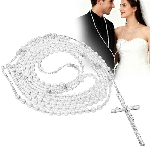 Noamus Lazo De Boda Catholic Wedding Lasso for Ceremony Handcrafted Lazo Para Boda Catolica Lazos Para Bodas De Iglesia Para Novios Crystal Bead Rosary with Unity Cross for Matrimonio (Plateado)