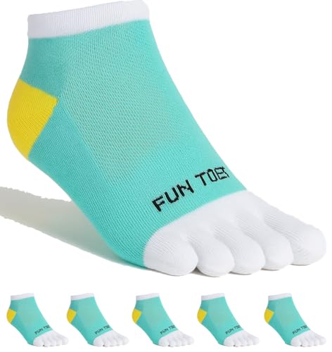 Image of FUN TOES Women's Cotton Toe Socks-Barefoot Running- Breathable- 6 Pairs Pack-Size 9-11 Lightweight
