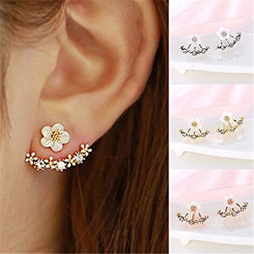 XINSHUN Women Fashion Accessories Crystal Stud Earrings Boucle d'oreille Femme Flower Earrings Gold Bijoux Jewelry(Gold)