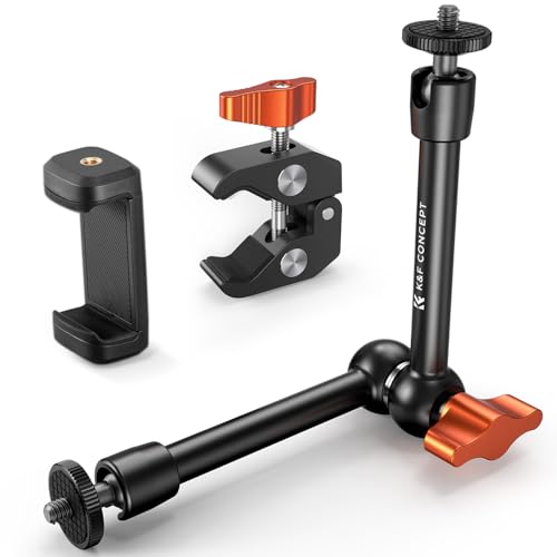 K&F CONCEPT Brazo Mágico de 9,8 Pulgadas con Soporte para teléfono y superabrazadera, rótula de 360° Compatible con teléfonos móviles/Luces LED/monitores/Flashes/micrófonos/cámaras DSLR