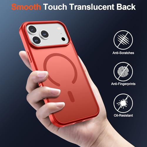 Image of SUPFINE Magnetic for iPhone 17 Pro Max Case (Compatible with MagSafe)(Military Grade Drop Protection) Translucent Matte Shockproof with Anti-Fingerprint Phone Cover,Red