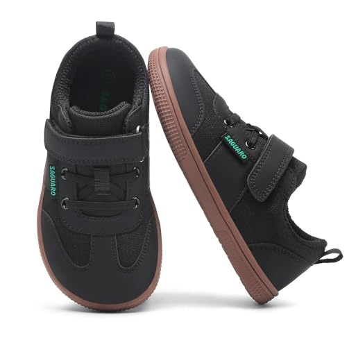 SAGUARO Kids Barefoot Shoes for Girls Boys Minimalist Wide Toe Box Zero Drop Sneakers Walking Casual Shoes for School Daily Wear Black/3 Big Kid