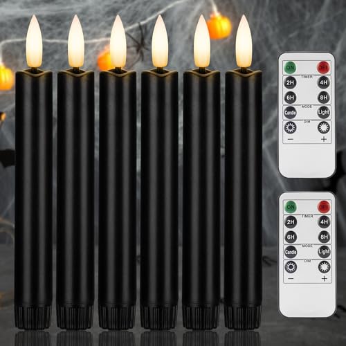 Image of Black Flameless Taper Candles with Remote, 6.4 Inch Halloween Candlesticks, Plastic Short LED Candles for Home Party Festival Decor, 6 Pack