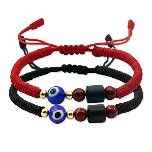 2PCS Handmade Evil Eye Bracelets Adjustable Red String Bracelet Kabbalah Lucky Protection Matching Bracelets for Couple Lover Family Friends Women Men Jewelry Gift