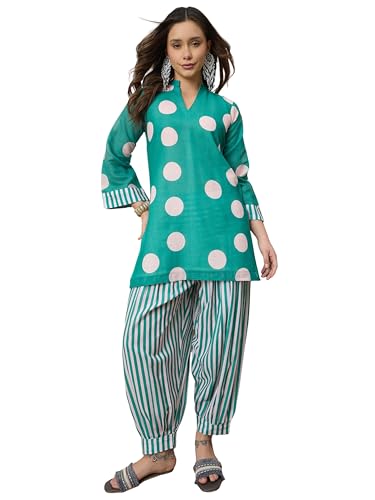 Image of EthnicJunction Women's Linen Floral Print Summer Wear Straight Short Kurti with Afghani Pant Set | Co Ord Set for Women Stylish | Fusion wear Women