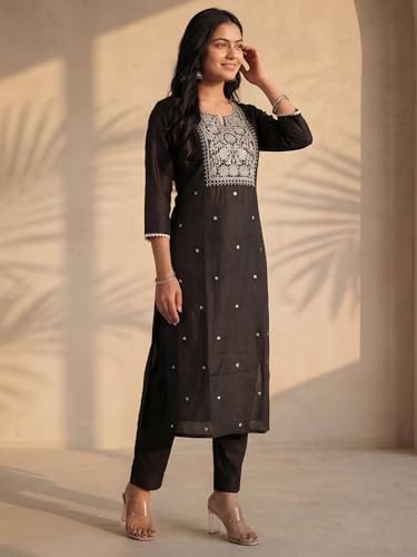 Image of INDO ERA Women's White Viscose Rayon Straight Embroidered Kurta