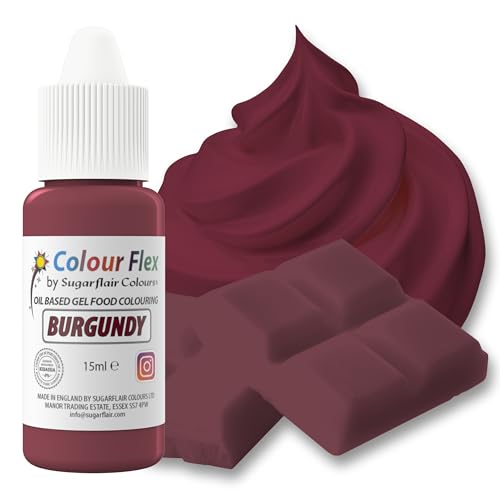 Sugarflair Colourflex Burgundy, Colorante Alimentario a Base de Aceite, Colorante para Crema de Mantequilla, Ganache, Chocolate, Pasta de Modelar, Pasta de Azúcar y Crema - 15 ml