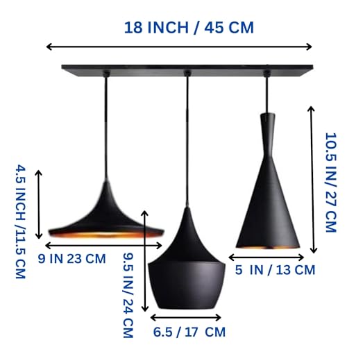 Image of GreyWings Black Aluminium Hanging Pendant Light for Indoor, 3 Cluster Ceiling Light for Dining, Kitchen, Living Room, Modern E27 Lamp Fixture,(Small) Linear Set
