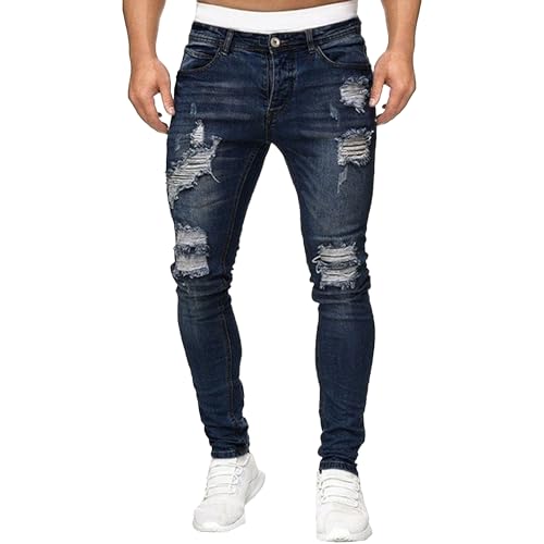 Men Jeans Slim Fit Mens Ripped Jeans Mens Stretch Skinny Side Striped Denim Pants with Pockets