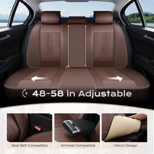 Image of Coverado Car Seat Covers Full Set, Front Seat Covers with Lumbar Support and Back Seat Cover Waterproof Leather Automotive Seat Cover, Universal Car Interior Protectors Cushion for Most Cars
