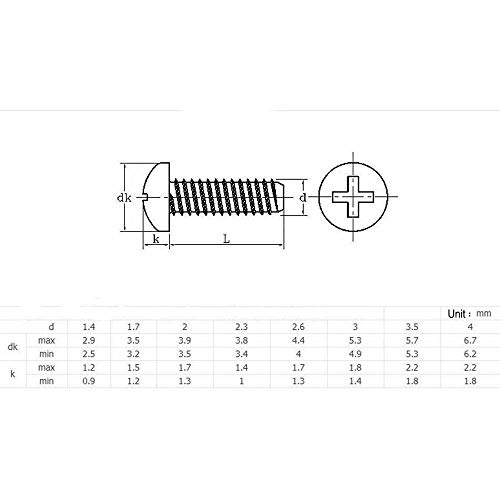 100 Tornillos Autorroscantes M3x5mm Cabeza Plana Phillips miniatura 2